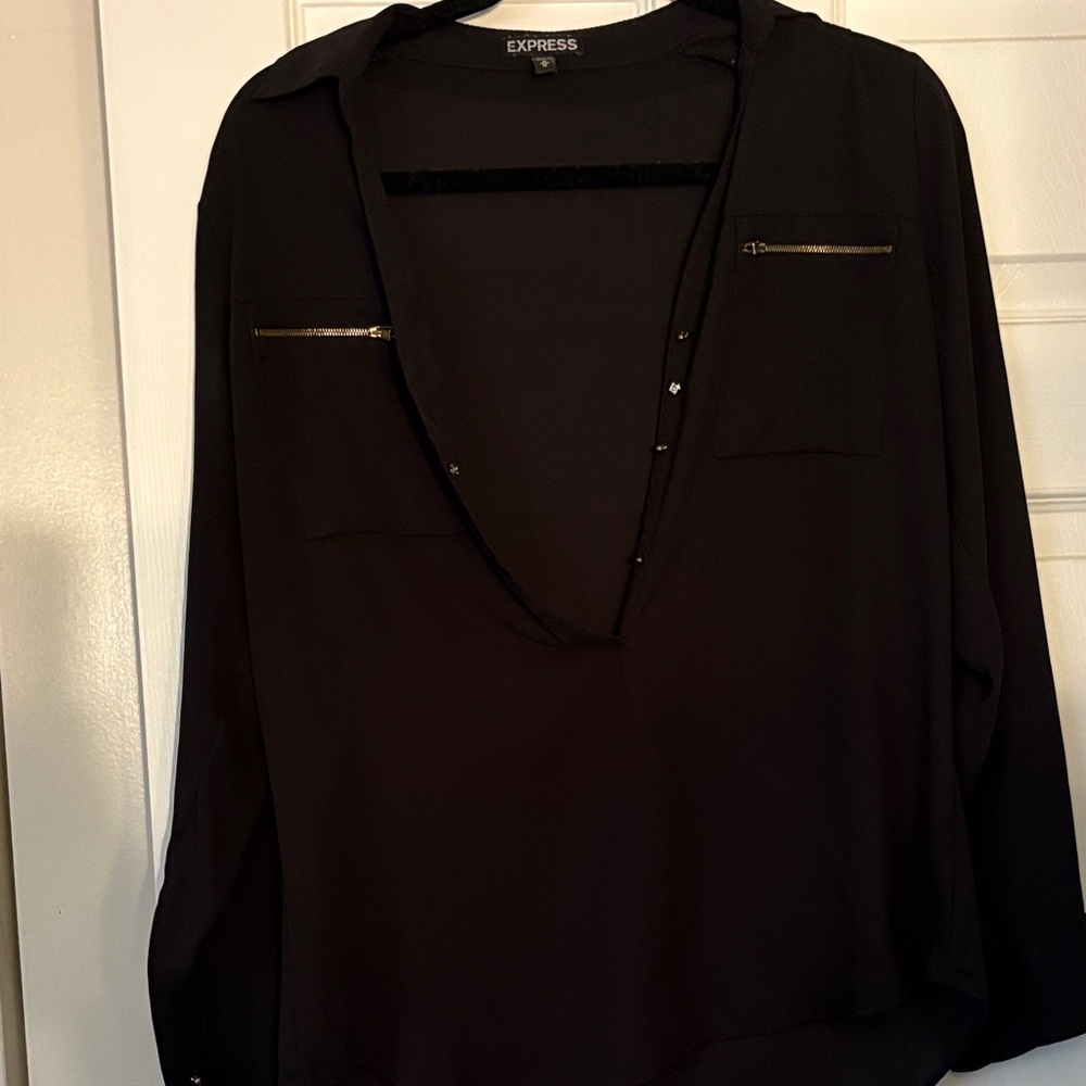 Express Women's Deep V-Neck Black Blouse
